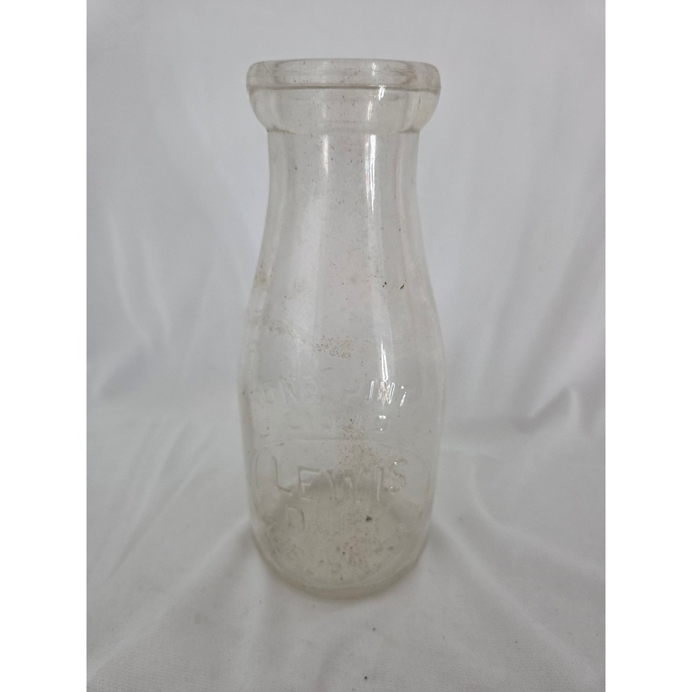 Vintage Lewis Dairy Auburn NY One Pint Liquid Glass Milk Bottle Farmhouse Decor